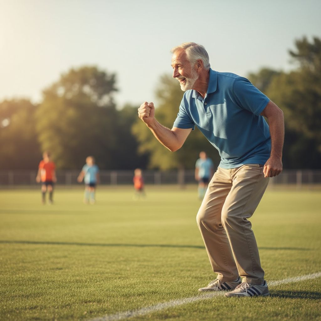 Grandfather watching grandchild play soccer