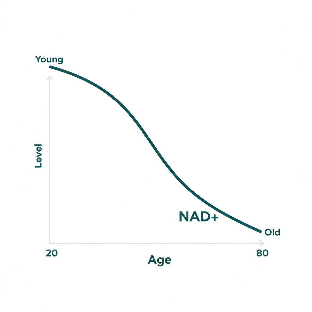 NAD+ decline curve across human lifespan