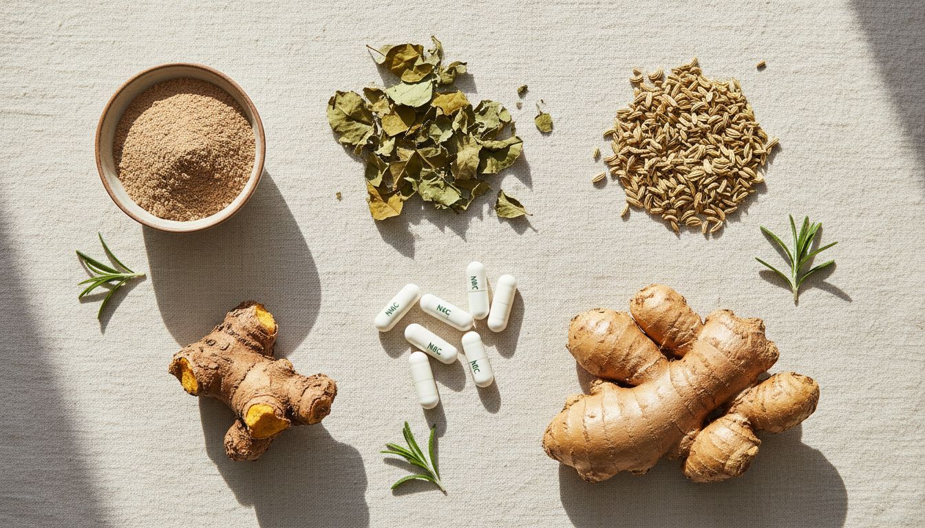 Six natural ingredients: psyllium, senna, goldenseal, ginger, fennel, NAC