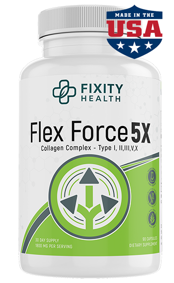 Flex Force 5x bottle -- 5-type collagen formula by Fixity Health