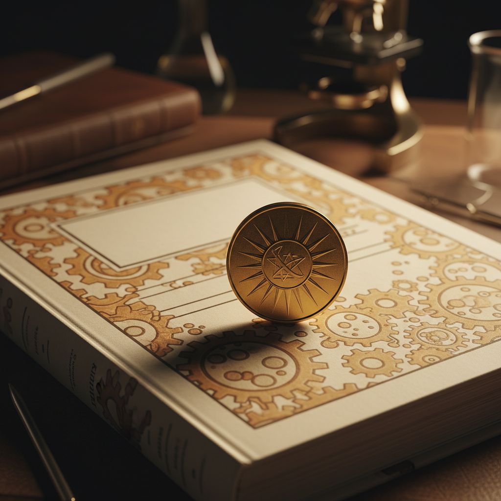 Nobel Prize medal with scientific research journal
