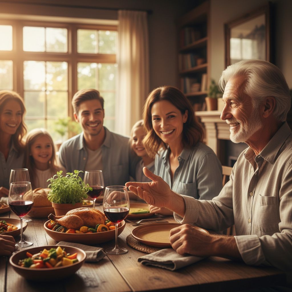 A sharp, present grandfather enjoying time with family