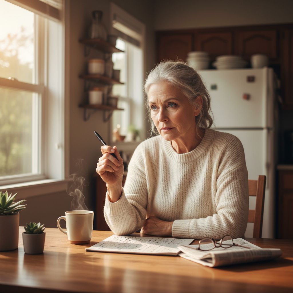 Sharp active senior doing crossword puzzle