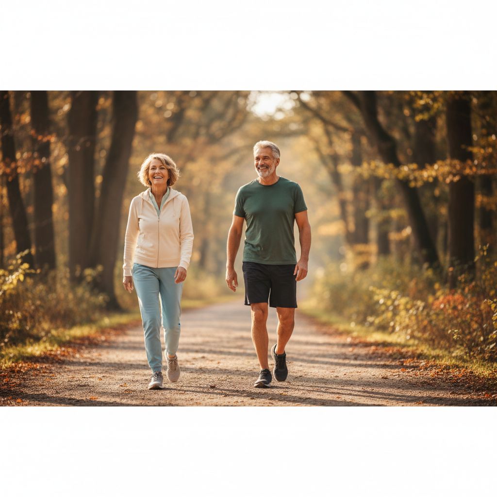A healthy active couple on a morning walk