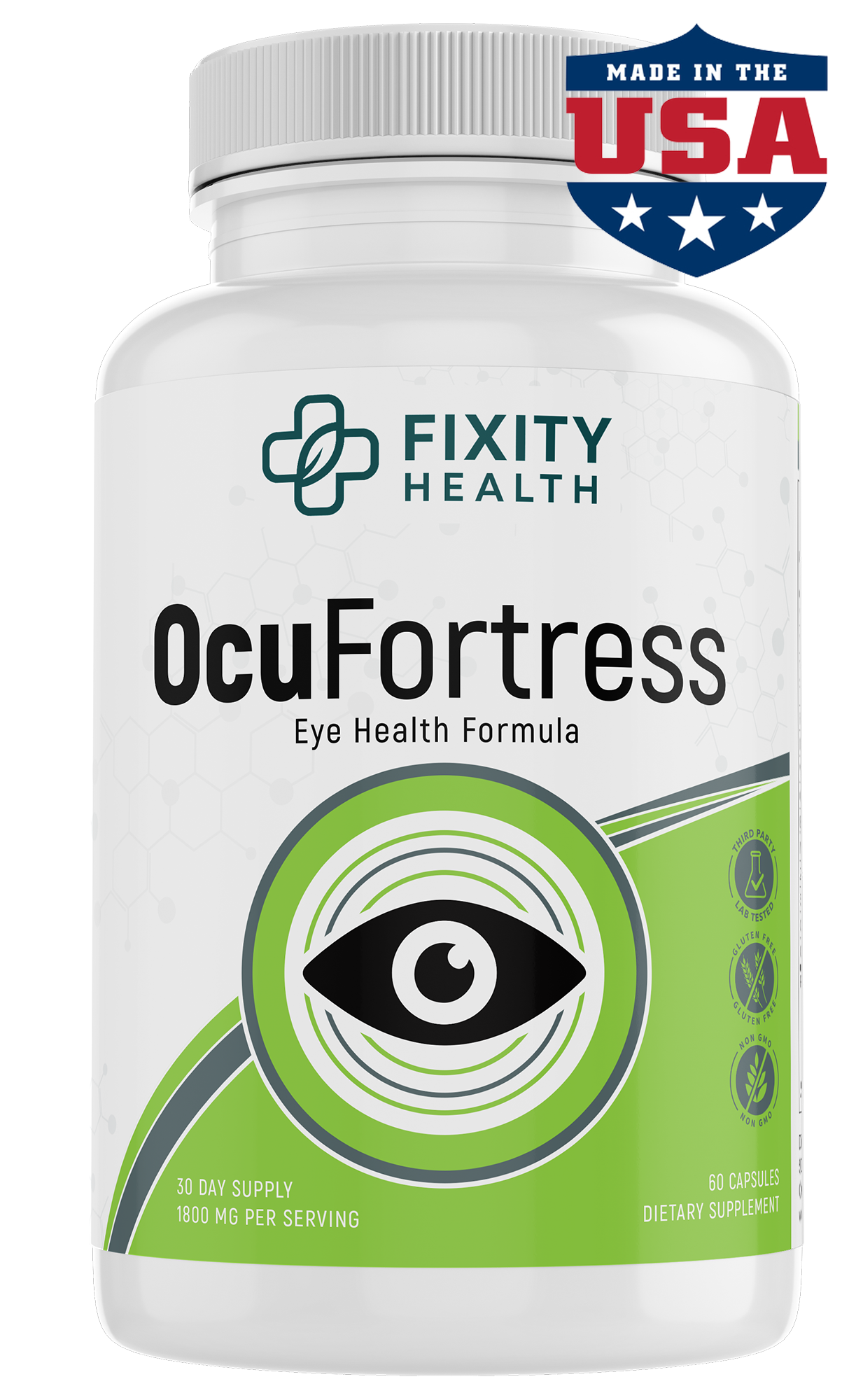 OcuFortress bottle -- 11-ingredient eye defense formula by Fixity Health